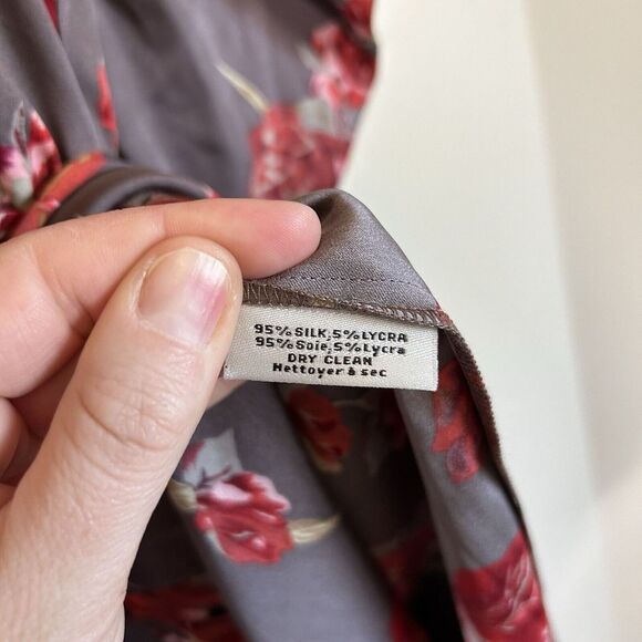 Tucker Womens Dolman Sleeve Floral Print V Neck A Line Dress Taupe Red Size M - Picture 9 of 9